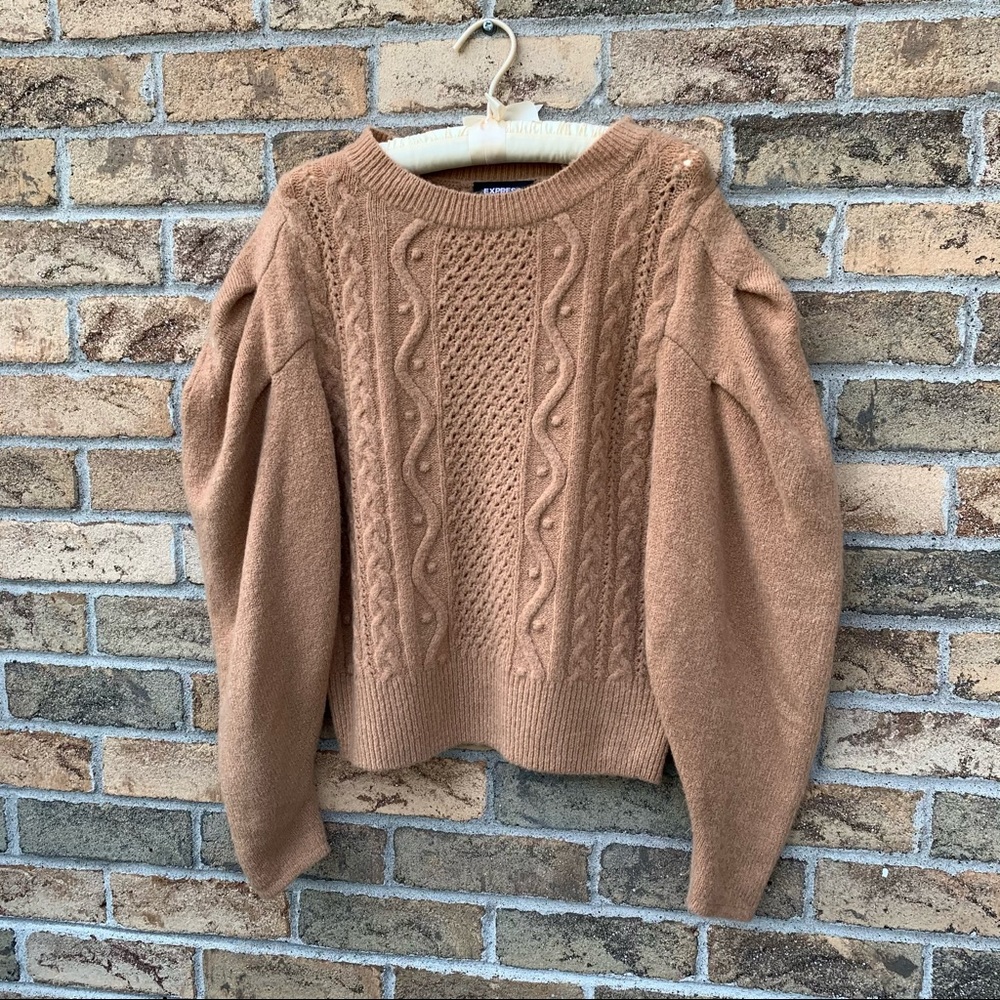 Express puffy shoulder brown chunky sweater S